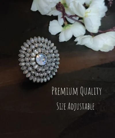 Glamaya Oxidized Jumbo Size Adjustable Ring White 1 GLAM-RI-OX-45-587204-75-2