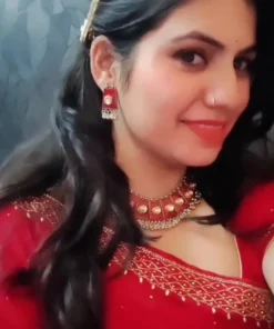 Glamaya Kundan Meenakari Round Polki Necklace Earring Set Red 2 GLAM-CN-KP-16-356815-30-10