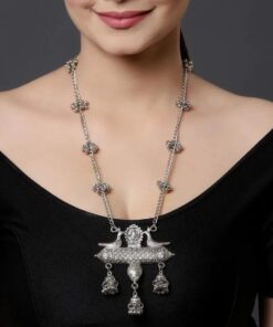 Glamaya Chic Oxidised Long Chain Statement Necklace For Stylish Women 2 GLAM-NE-OX-23F3-303111-45-3