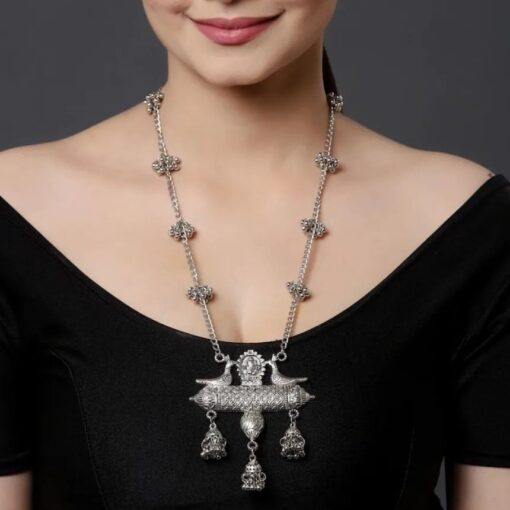 Glamaya Chic Oxidised Long Chain Statement Necklace For Stylish Women 2 GLAM-NE-OX-23F3-303111-45-3 Glamaya Chic Oxidised Long Chain Statement Necklace For Stylish Women 2 GLAM-NE-OX-23F3-303111-45-3