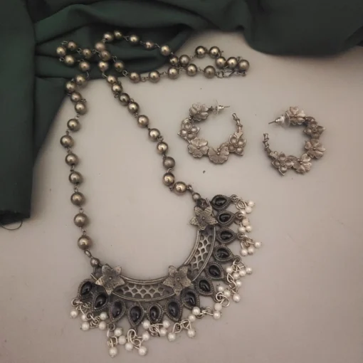 Glamaya Chic Black Long Chain Necklace & Earrings Set 1 GLAM-CN-BP-30-508181-49-5