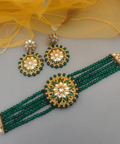 Glamaya Green Meenakari Choker Necklace Set - Handcrafted Beauty 1 GLAM-CN-ME-50-986346-82-2