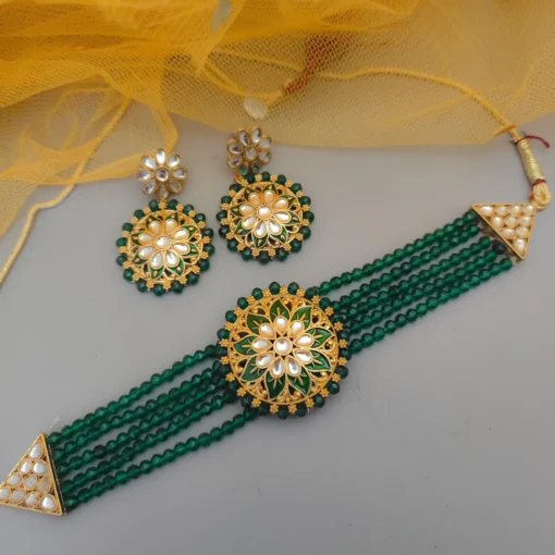 Glamaya Green Meenakari Choker Necklace Set - Handcrafted Beauty 1 GLAM-CN-ME-50-986346-82-2