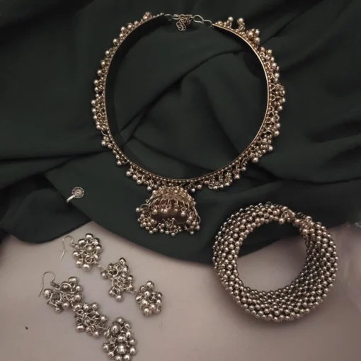 Glamaya Stylish Oxidised Jhumka Hasli Combo Set - Trendy Necklace & Earring 1 GLAM-CN-OX-25-924225-43-10