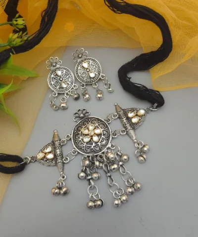 Glamaya Fusion Choker Necklace Earrings Set: Trendy Oxidised Designs 1 GLAM-NE-OX-15-167331-25-6