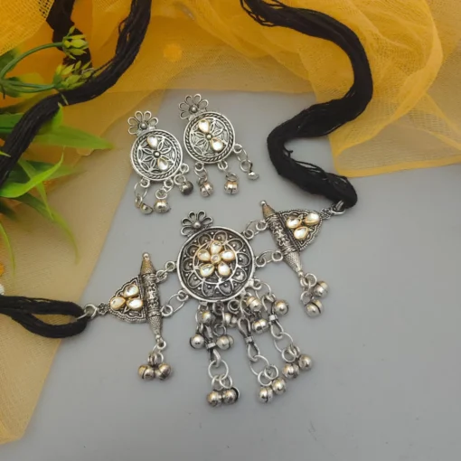 Glamaya Fusion Choker Necklace Earrings Set: Trendy Oxidised Designs 1 GLAM-NE-OX-15-167331-25-6