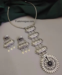 Glamaya Stylish Black Oxidised Necklace Set: Trendy Earrings Combo 1 GLAM-CN-OX-28-826413-42-5