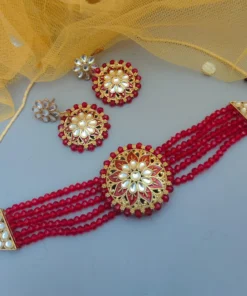 Glamaya Red Meenakari Choker Set With Earrings 1 GLAM-CN-ME-50-454676-82-2