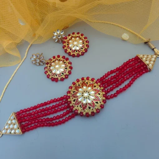Glamaya Red Meenakari Choker Set With Earrings 1 GLAM-CN-ME-50-454676-82-2