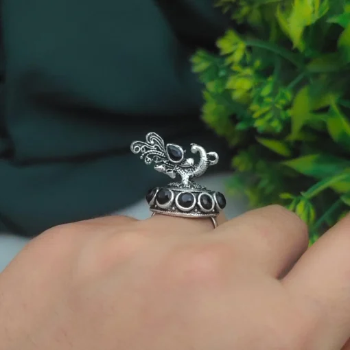 Glamaya Black Peacock Adjustable Ring: Trendy & Oxidized 3 GLAM-RI-OX-7F5-726511-16-4 Glamaya Black Peacock Adjustable Ring: Trendy & Oxidized 3 GLAM-RI-OX-7F5-726511-16-4
