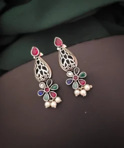 Glamaya Multi-colored Silver Lookalike Stud Earrings - Trendy Fashion Accessory 1 GLAM-ER-OX-15-009104-25-6