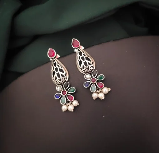 Glamaya Multi-colored Silver Lookalike Stud Earrings - Trendy Fashion Accessory 1 GLAM-ER-OX-15-009104-25-6
