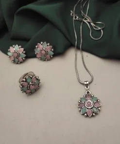 Glamaya Trendy Oxidised Jewelry Combo Set: Necklace, Earrings, Rings 1 GLAM-CN-OX-6F7-696374-15-9