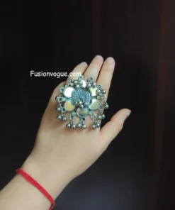 Glamaya Ethnic Afghan Mirror Adjustable Finger Ring: Unique Women's Fashion 2 GLAM-RI-MI-40-764227-71-2