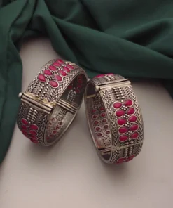 Glamaya Trendy Pink Silver Lookalike Bangles & Armlets 1 GLAM-BB-BR-48-060182-58-10