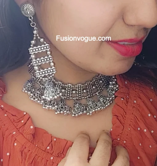 Glamaya Exquisite Oxidised Jhumki Choker Set 2 GLAM-CN-OX-30-169897-49-5 Glamaya Exquisite Oxidised Jhumki Choker Set 2 GLAM-CN-OX-30-169897-49-5