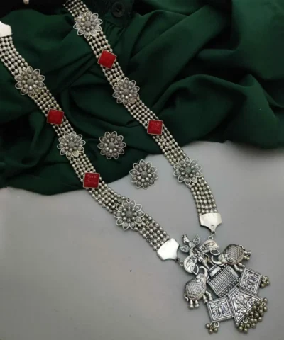 Glamaya Red Oxidised Silver Necklace Earring Set 1 GLAM-CN-OX-58-731390-110-5