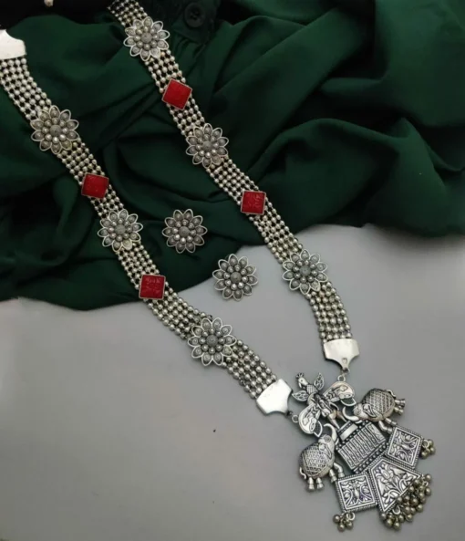 Glamaya Red Oxidised Silver Necklace Earring Set 1 GLAM-CN-OX-58-731390-110-5