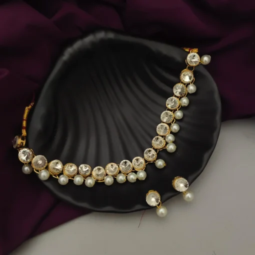 Glamaya Pearl Kundan Choker Necklace Earrings Set - Elegant Traditional Combo 1 GLAM-CN-PE-5F7-859065-11-7
