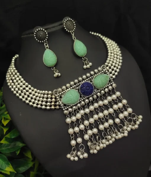 Glamaya Stylish Oxidized Choker Necklace Set With Earrings - Trendy Combo For Women 1 GLAM-CN-OX-36-076860-60-5