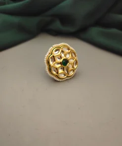 Glamaya Elegant Adjustable Green Kundan Polki Ring For Women 1 GLAM-RI-CO-38F3-306201-50-6