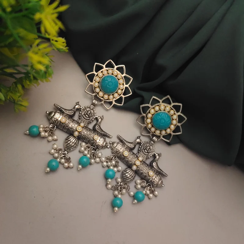 Glamaya Sky Blue Oxidized Antique Danglers: Trendy Women's Earrings 1 GLAM-ER-KU-100-935338-150-2