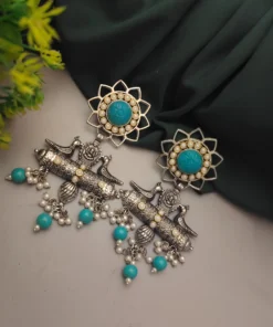 Glamaya Sky Blue Oxidized Antique Danglers: Trendy Women's Earrings 1 GLAM-ER-KU-100-935338-150-2