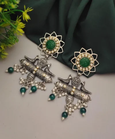 Glamaya Elegant Green Oxidised Danglers - Trendy, Affordable, Online! 1 GLAM-ER-KU-20-029920-30-10