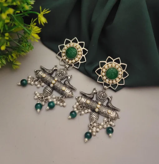 Glamaya Elegant Green Oxidised Danglers - Trendy, Affordable, Online! 1 GLAM-ER-KU-20-029920-30-10