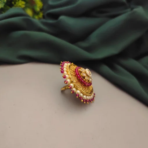 Glamaya Exquisite Kundan Polki Adjustable Ring For Wedding & Parties 2 GLAM-RI-CO-57F5-034352-75-4