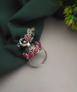 Glamaya Ethnic Pink Peacock Oxidised Adjustable Ring - Unique Women's Fashion Accessory 1 GLAM-RI-OX-7F5-685673-16-4