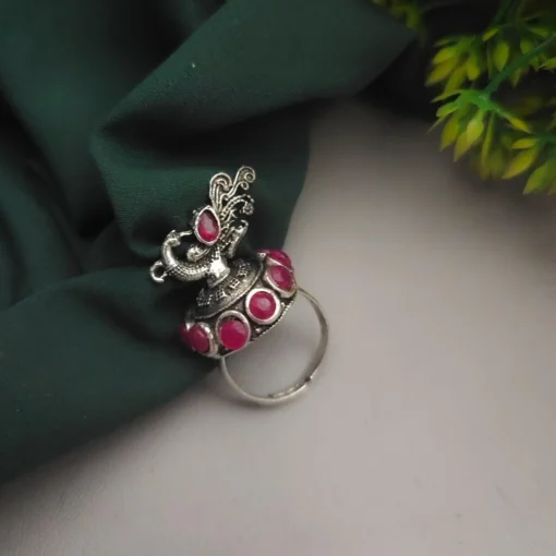Glamaya Ethnic Pink Peacock Oxidised Adjustable Ring - Unique Women's Fashion Accessory 1 GLAM-RI-OX-7F5-685673-16-4
