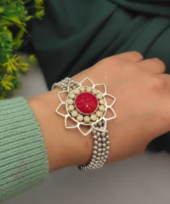 Glamaya Red Oxidised Flower Bracelet: Affordable And Trendy Armlet For Women 2 GLAM-BB-OX-50-364055-82-2