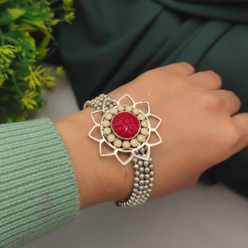 Glamaya Red Oxidised Flower Bracelet: Affordable And Trendy Armlet For Women 2 GLAM-BB-OX-50-364055-82-2 Glamaya Red Oxidised Flower Bracelet: Affordable And Trendy Armlet For Women 2 GLAM-BB-OX-50-364055-82-2