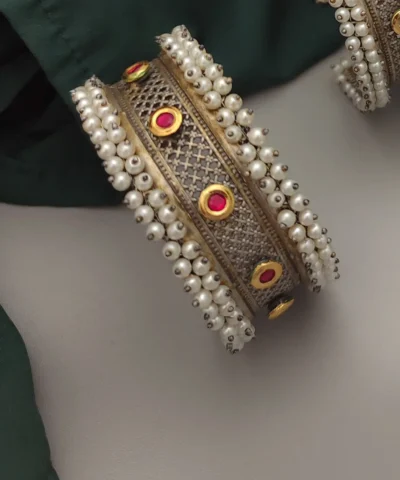 Glamaya Ruby Stone Silver Adjustable Bracelet: Stylish & Trendy Armlet 1 GLAM-BB-GE-40-103691-55-10