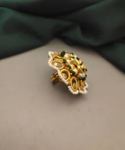 Glamaya Chic Adjustable Kundan Polki Copper Ring | Elegant Design 2 GLAM-RI-CO-38F3-906290-50-6