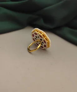 Glamaya Elegant Adjustable Green Kundan Polki Ring For Women 2 GLAM-RI-CO-38F3-306201-50-6