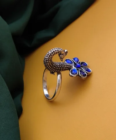 Glamaya Multicolour Oxidised Peacock Flower Ring: Indian Traditional Beauty 1 GLAM-RI-OX-15-004810-25-6