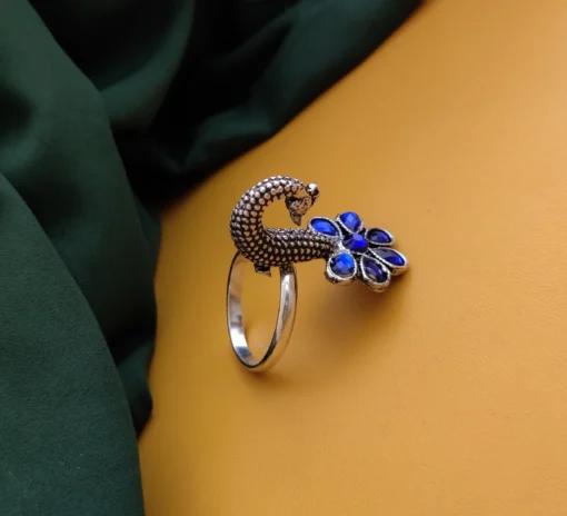 Glamaya Multicolour Oxidised Peacock Flower Ring: Indian Traditional Beauty 1 GLAM-RI-OX-15-004810-25-6