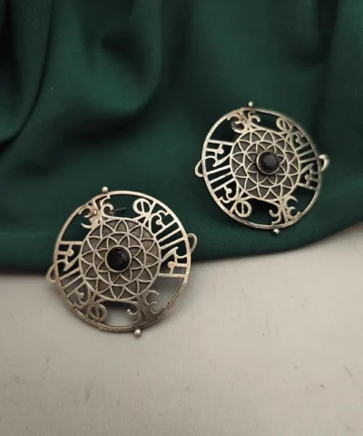 Glamaya Exquisite Brass Silver Stud Earring: Handcrafted Indian Beauty 1 GLAM-ER-BR-40-029410-71-2
