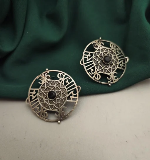 Glamaya Exquisite Brass Silver Stud Earring: Handcrafted Indian Beauty 1 GLAM-ER-BR-40-029410-71-2