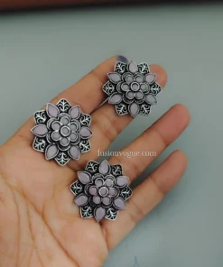 Glamaya Pink Oxidised Earring & Ring Set - Trendy Combo For Women 1 GLAM-CE-OX-40-979609-71-2