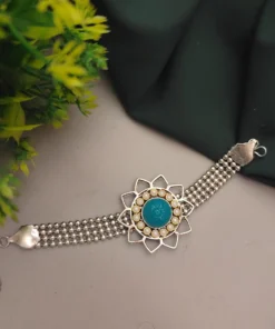 Glamaya Sky Blue Oxidised Flower Bracelet: Feminine Floral Armlet 1 GLAM-BB-OX-25-243091-41-4