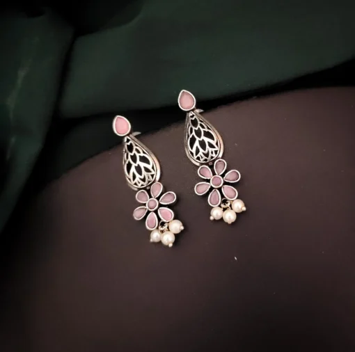 Glamaya Pink Silver Lookalike Stud Earrings: Affordable, Stylish, Women's 1 GLAM-ER-OX-30-162559-50-3