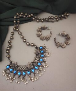 Glamaya Stunning Blue Polish Jewelry Set: Long Chain Necklace & Earrings Combo 1 GLAM-CN-BP-21F4-486139-35-7