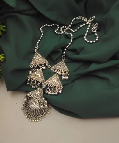 Glamaya Trendy Oxidised Jumbo Jhumki Long Chain Necklace 1 GLAM-NE-OX-25-003098-41-4