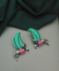 Glamaya Exquisite Oxidised Meenakari Horse Studs 1 GLAM-ER-ME-40-331926-71-2