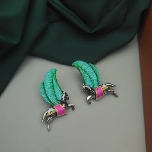 Glamaya Exquisite Oxidised Meenakari Horse Studs 1 GLAM-ER-ME-40-331926-71-2