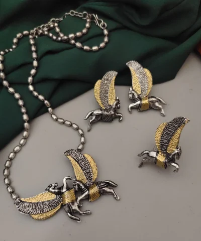Glamaya Two Tone Horse Jewelry Set - Stylish Combo 1 GLAM-CN-TT-60-376170-89-2