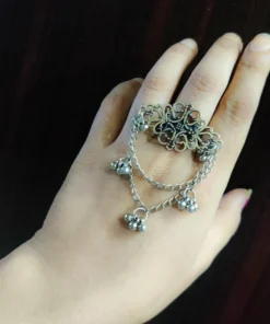 Glamaya Stylish Oxidised Double Chain Ring: Adjustable & Trendy For Women 1 GLAM-RI-OX-7F5-813269-16-4